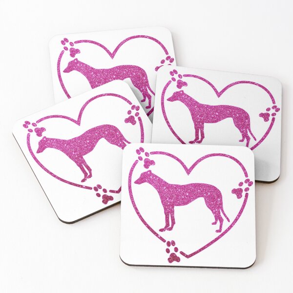 Item preview, Greyhound Standing Heart Paw Prints Pink Glitter-look designed and sold by GreytGraphicals.