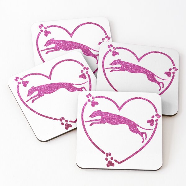 Item preview, Greyhound Running Heart Paw Prints Pink Glitter-look designed and sold by GreytGraphicals.