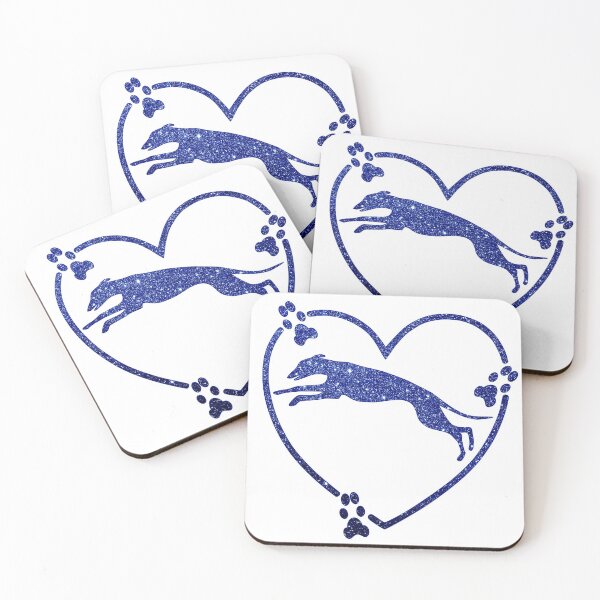 Artikelvorschau, Windhund Running Heart Paw Prints Dunkelblauer Glitzer-Look entworfen und verkauft von GreytGraphicals.