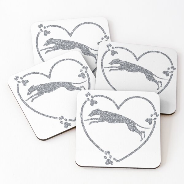 Item preview, Greyhound Running Heart Paw Prints Silver Glitter-look designed and sold by GreytGraphicals.