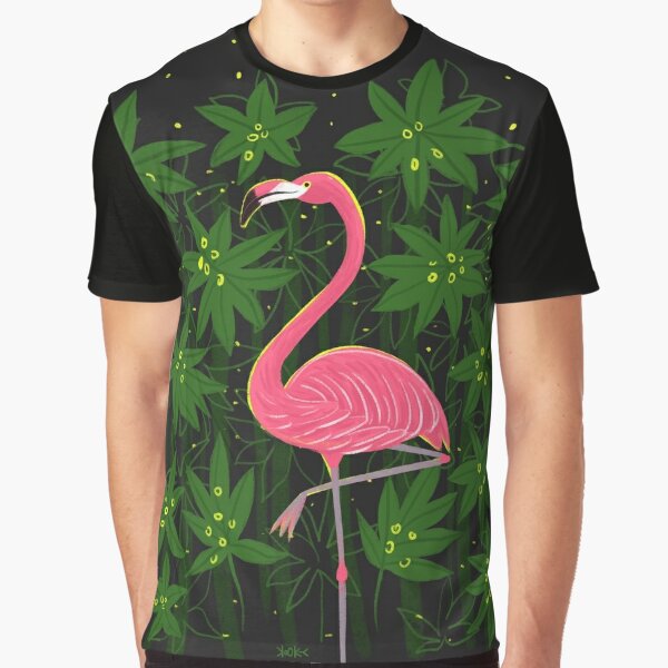Green Flamingo Jersey T-Shirt for Girl Tropical Jungle 