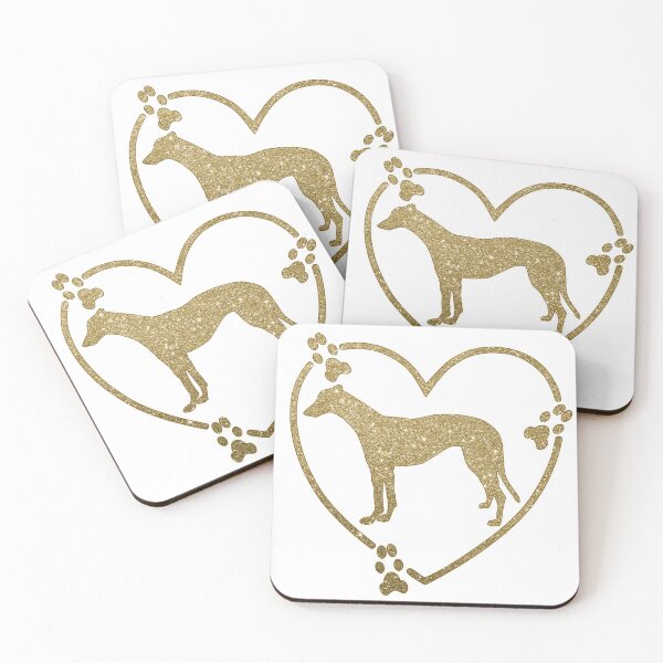 Artikelvorschau, Windhund stehendes Herz Pfote druckt Gold Glitter-Look 2 entworfen und verkauft von GreytGraphicals.