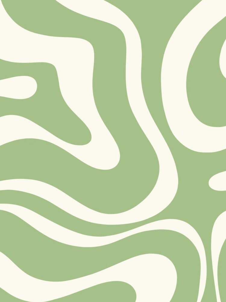 Modern Retro Liquid Swirl Abstract Pattern in Light Sage Green and Cream by kierkegaard