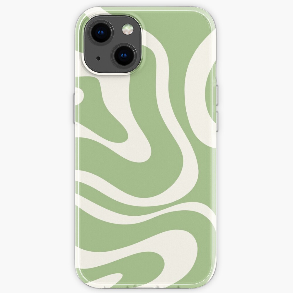 Modern Retro Liquid Swirl Abstract Pattern in Light Sage Green and Cream iPhone Case