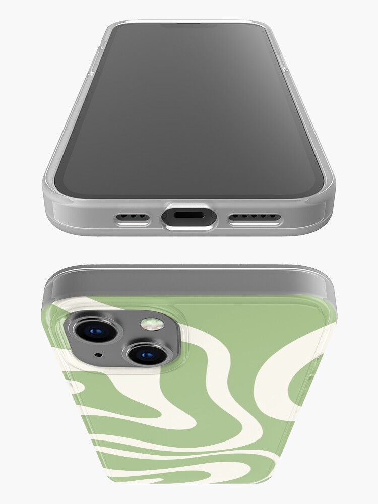 Alternate view of Modern Retro Liquid Swirl Abstract Pattern in Light Sage Green and Cream iPhone Case