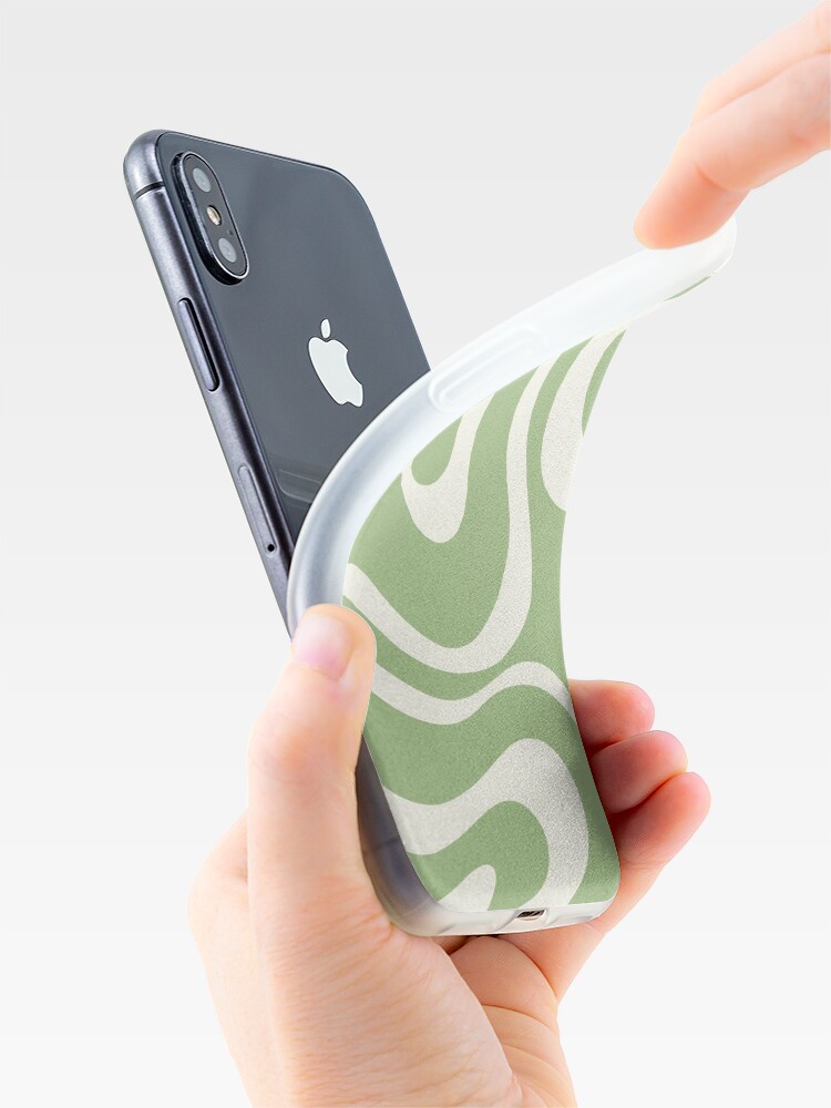 Alternate view of Modern Retro Liquid Swirl Abstract Pattern in Light Sage Green and Cream iPhone Case