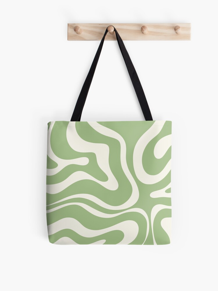 Modern Liquid Swirl Abstract Pattern in Light Sage Green and Cream Tote Bag