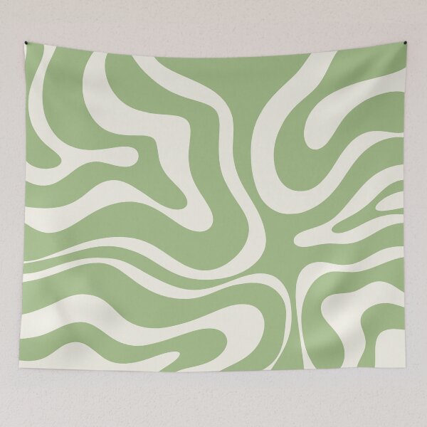 Item preview, Modern Retro Liquid Swirl Abstract Pattern in Light Sage Green and Cream designed and sold by kierkegaard.