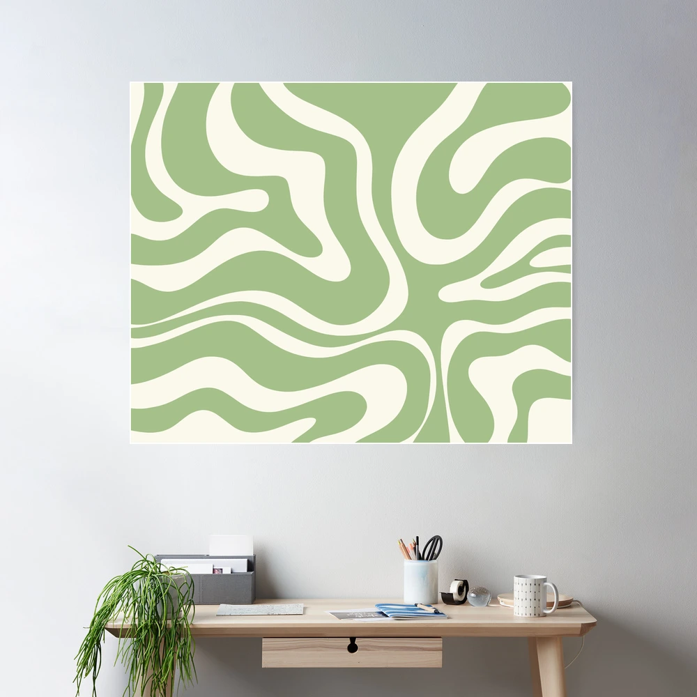 Modern Retro Liquid Swirl Abstract Pattern in Light Sage Green and Cream