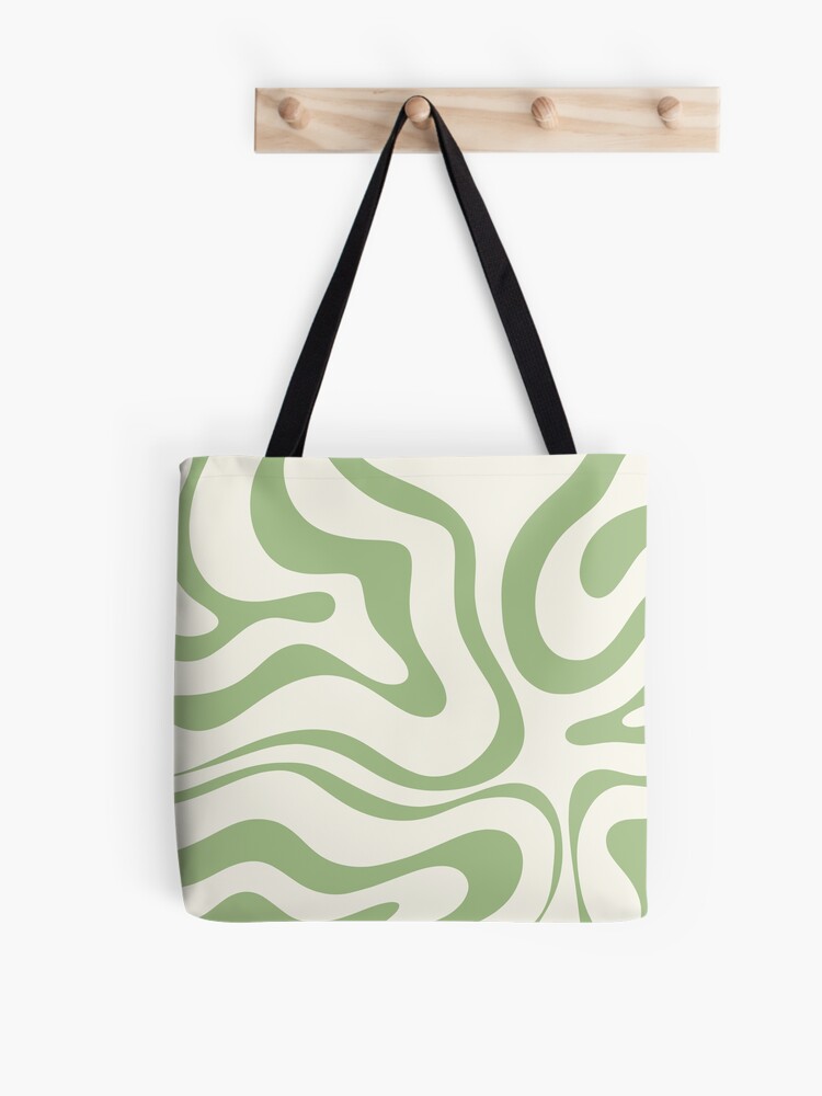 Modern Liquid Swirl Abstract Pattern in Light Sage Green and Cream Tote Bag