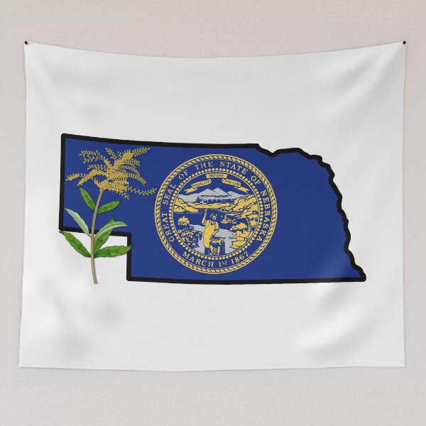 Item preview, State of Nebraska Flag with State Flower Goldenrod designed and sold by Gsallicat.
