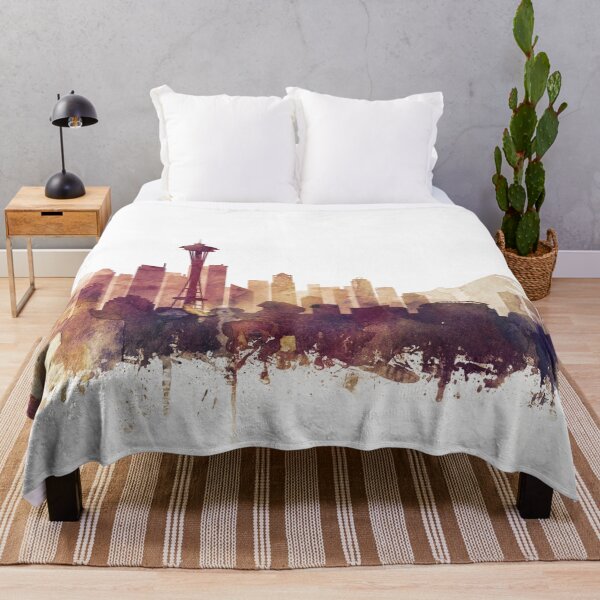 Item preview, Seattle Skyline Watercolor Orange Purple by Zouzounio Art designed and sold by zouzounioart.