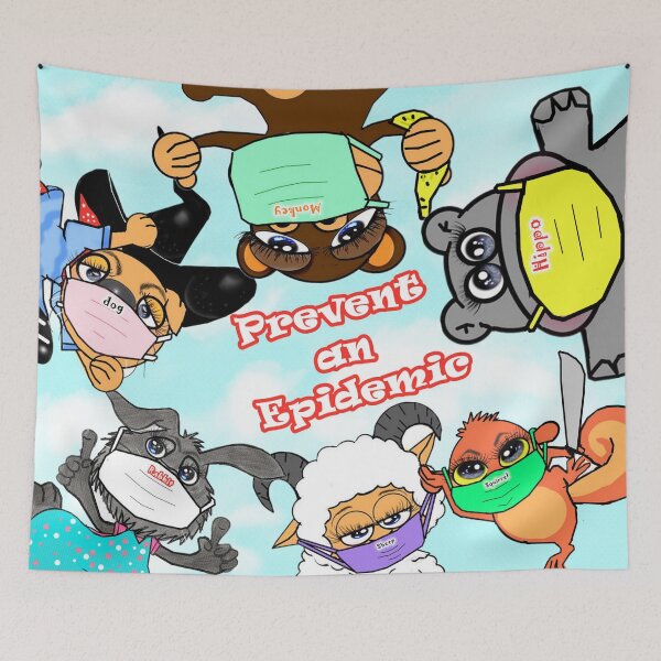 Item preview, Prevent an epidemic - Cute animals ( dog , monkey, hippo, rabbit, sheep , squirrel )  designed and sold by Shirley cute art .