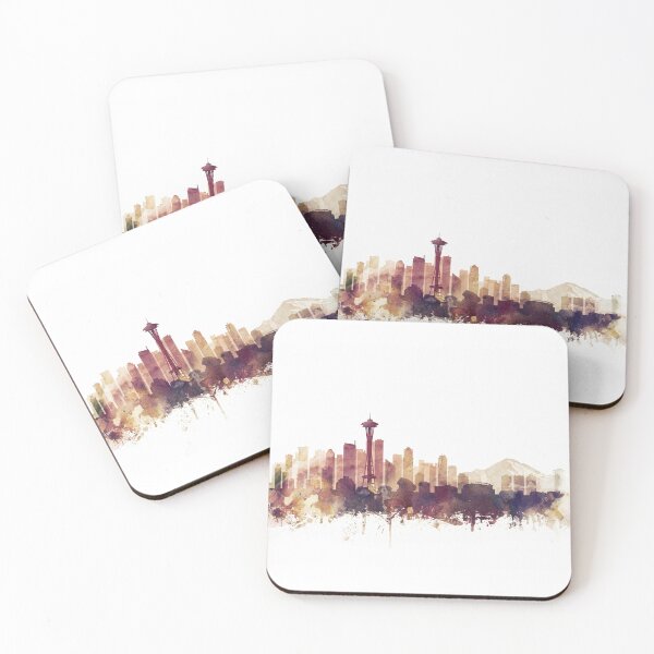 Item preview, Seattle Skyline Watercolor Orange Purple by Zouzounio Art designed and sold by zouzounioart.