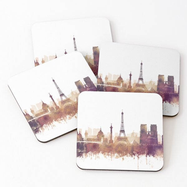 Item preview, Paris Skyline Watercolor Orange Purple by Zouzounio Art designed and sold by zouzounioart.