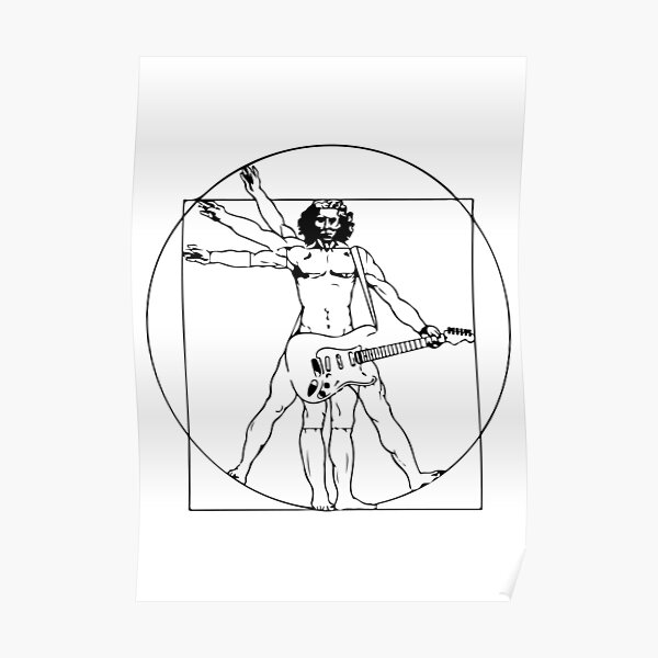 Vitruvian Man Playing Guitar Leonardo Da Vinci Parody Vitruvian Man Guitarist Vitruvian Man