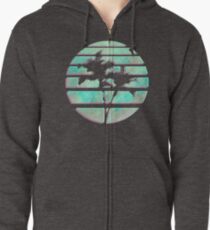 Vaporwave Palm Trees in the Sun - Blue Zipped Hoodie