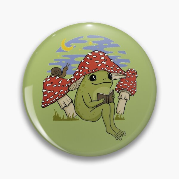 Cute Cottagecore Frog Mushroom Hat Reading Book Goblincore Toad