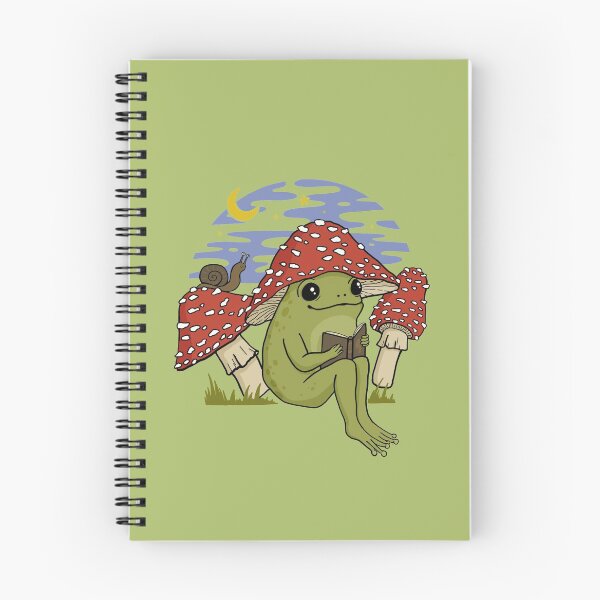 Item preview, Cute Cottagecore Frog in Mushroom Hat Reading a Book: A Goblincore Toad Bookworm with Snail and Toadstool Features Enjoying a Night Sky in a Fairycore Psychedelic Vintage Setting designed and sold by MinistryOfFrogs.