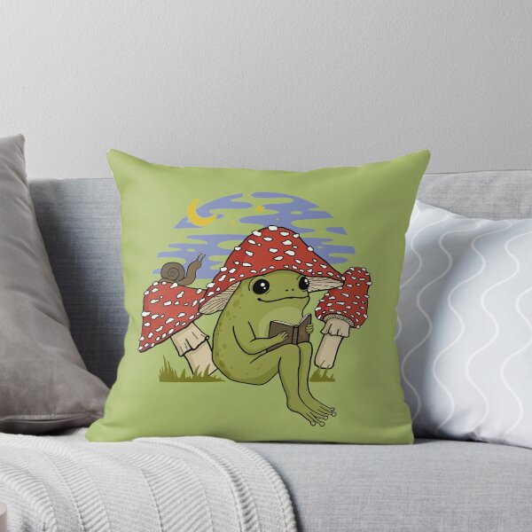 Item preview, Cute Cottagecore Frog in Mushroom Hat Reading a Book: A Goblincore Toad Bookworm with Snail and Toadstool Features Enjoying a Night Sky in a Fairycore Psychedelic Vintage Setting designed and sold by MinistryOfFrogs.