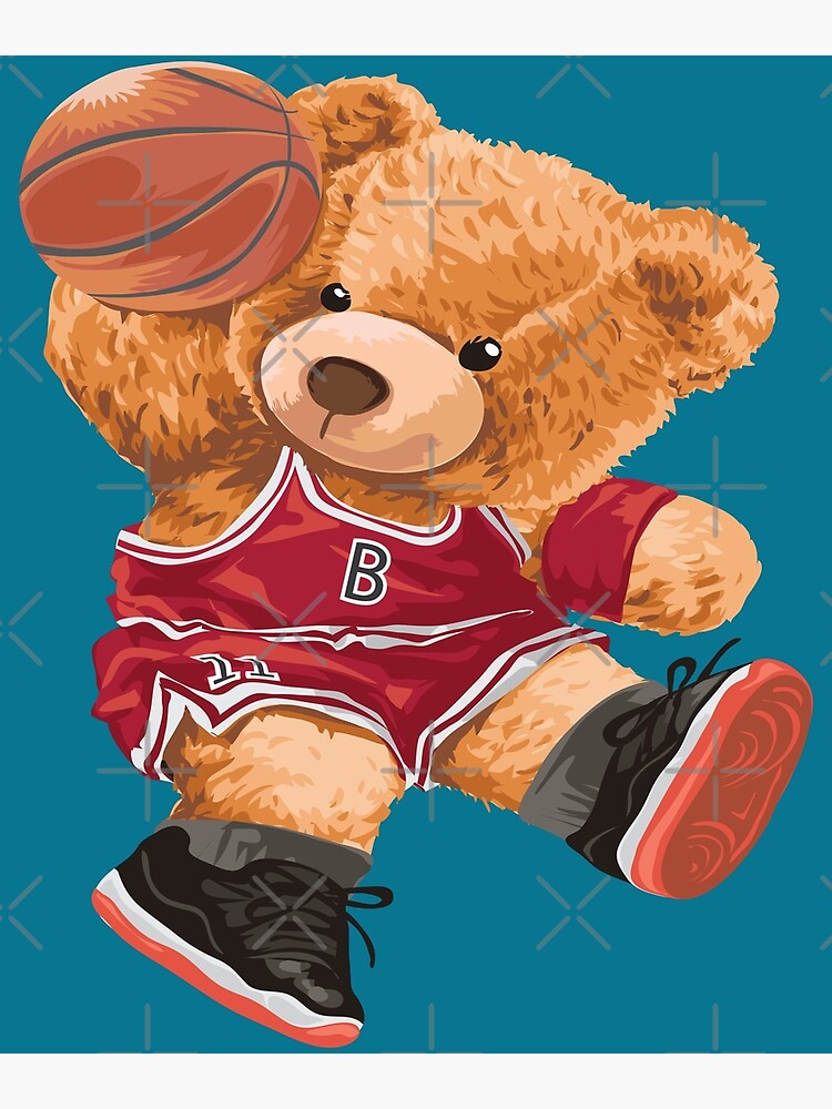 Funny Teddy Bear Basketball Slam Dunk Sport Cute Cartoon | Poster
