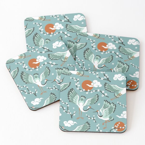Item preview, Japanese cranes and sakkura pattern designed and sold by Alenka Karabanova.