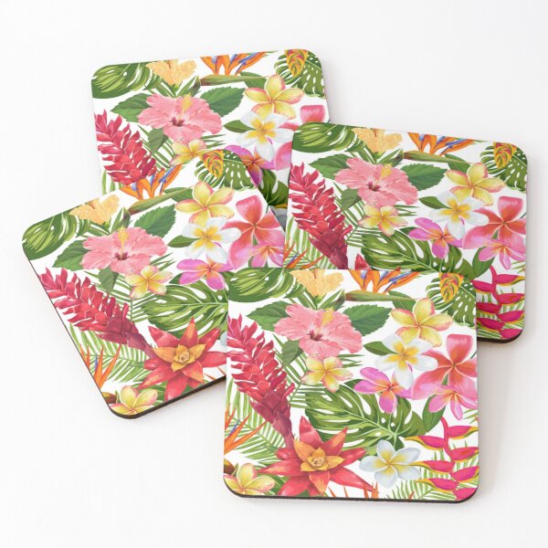 Item preview, Vibrant Multi Colored Tropical flowers and palm leaves designed and sold by WearWolfDesigns.