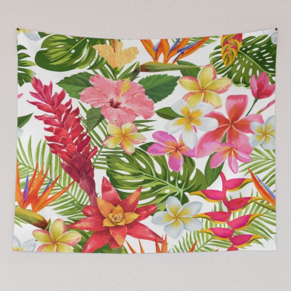Item preview, Vibrant Multi Colored Tropical flowers and palm leaves designed and sold by WearWolfDesigns.