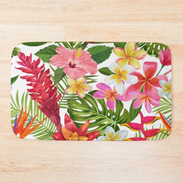Item preview, Vibrant Multi Colored Tropical flowers and palm leaves designed and sold by WearWolfDesigns.