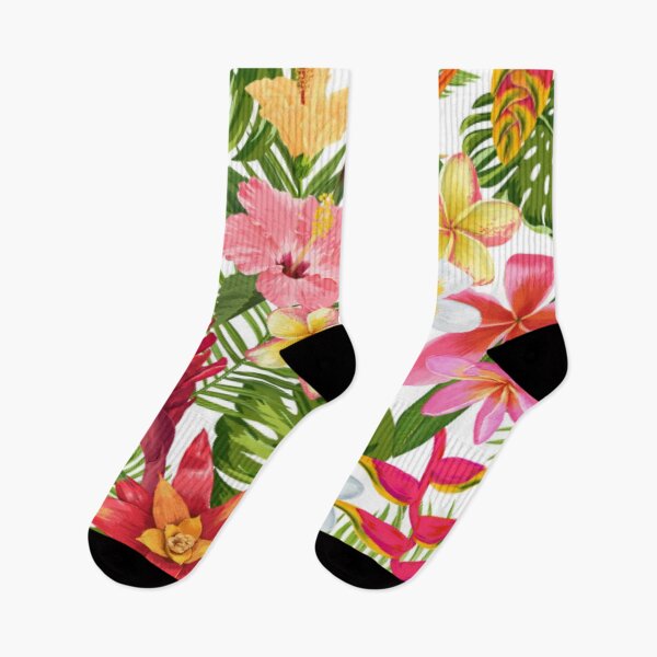 Item preview, Vibrant Multi Colored Tropical flowers and palm leaves designed and sold by WearWolfDesigns.