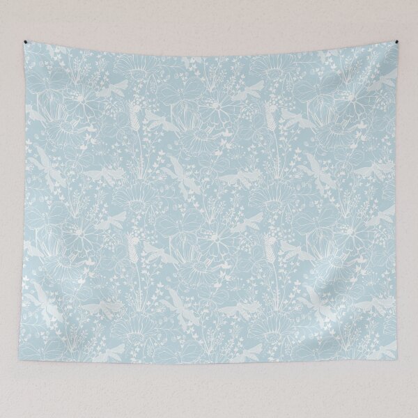Item preview, White butterflies and grass on soft blue background  designed and sold by kMariaART.
