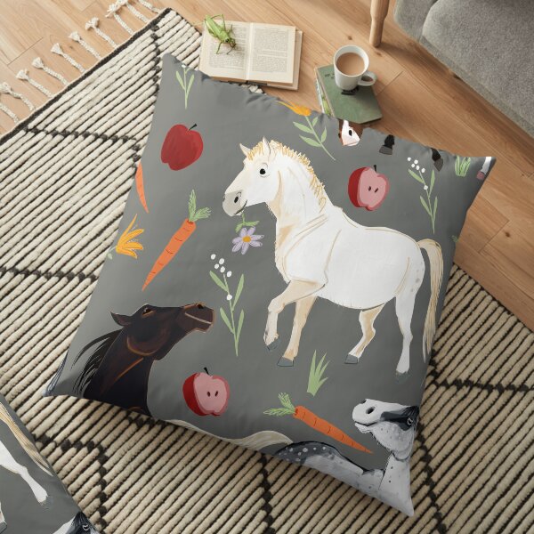 Horses pattern in grey Floor Pillow