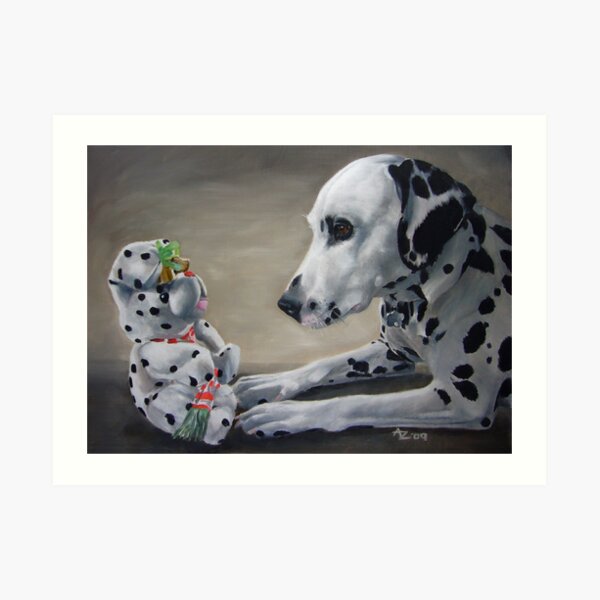 Little Friend With Bells On (Dalmatian and Christmas toy) Art Print