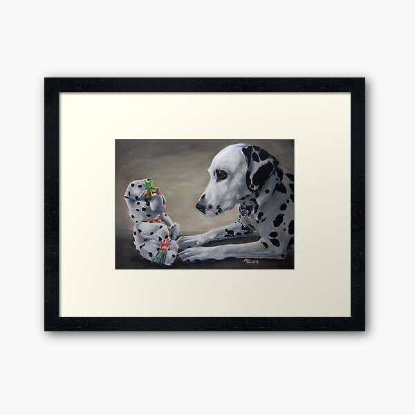 Little Friend With Bells On (Dalmatian and Christmas toy) Framed Art Print