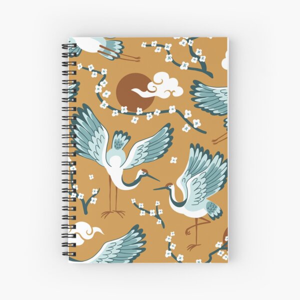 Japanese cranes and sakkura pattern Spiral Notebook