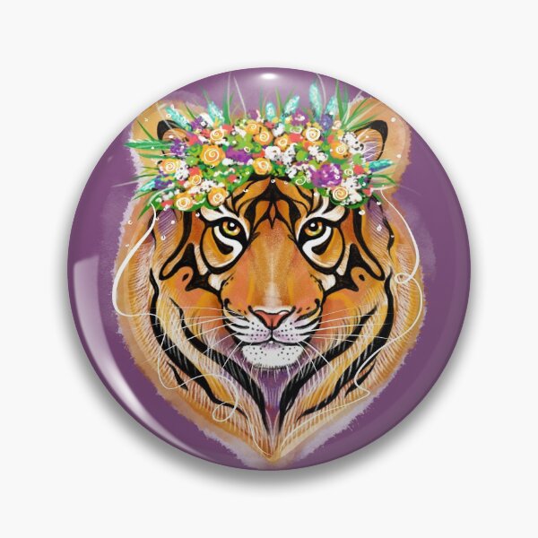 Item preview, The illustration is watercolour. Portrait of a tiger with a wreath of flowers. designed and sold by Mankaanna.