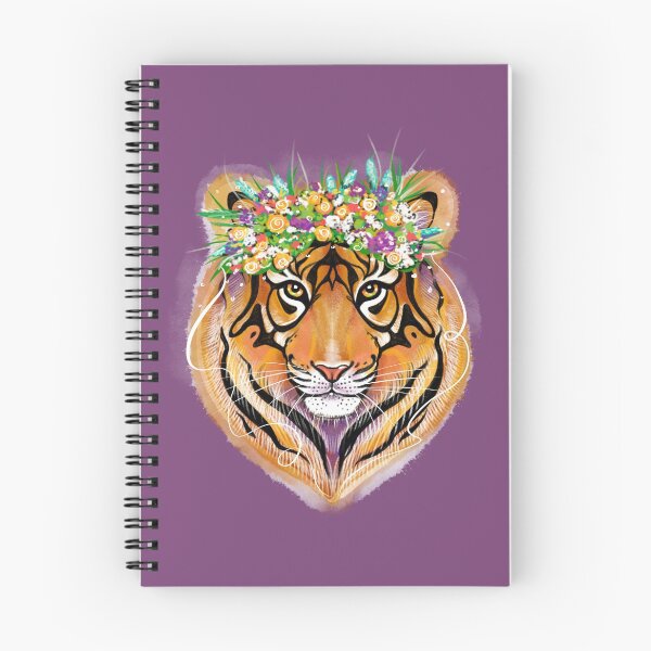 Item preview, The illustration is watercolour. Portrait of a tiger with a wreath of flowers. designed and sold by Mankaanna.