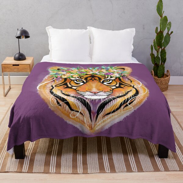 Item preview, The illustration is watercolour. Portrait of a tiger with a wreath of flowers. designed and sold by Mankaanna.