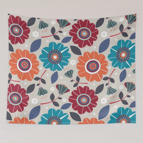 Item preview, big flowers retro orange and blue designed and sold by DianalargeART.