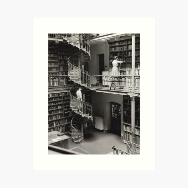Item preview, Library with Spiral Staircase Vintage Photograph designed and sold by Vintage Wall Art.