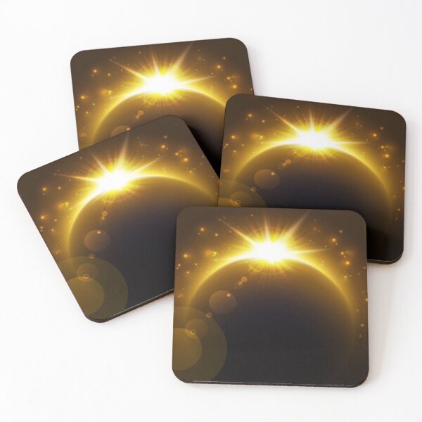 Item preview, Bright Yellow Rising Sun Behind Silhouetted Planet with Golden Stars designed and sold by WearWolfDesigns.
