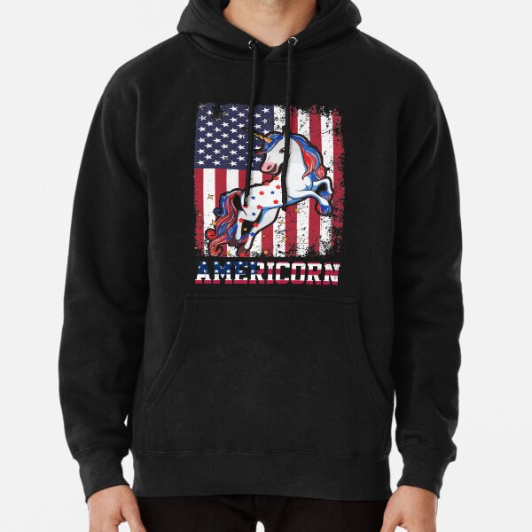Americorn funny patriotic unicorn usa flag Pullover Hoodie