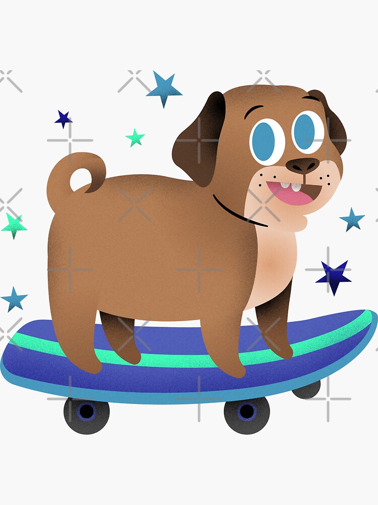 "Skateboarding Pug : Pug Dog on Skateboard Fun Dogs " Sticker for Sale