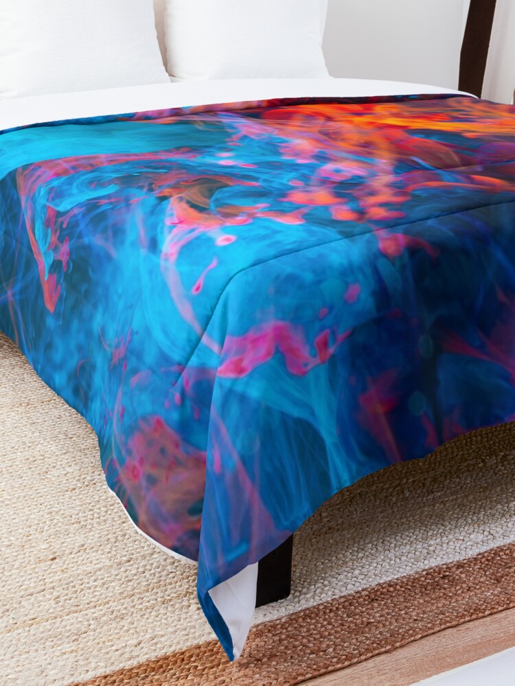 Alternate view of Beautiful Blue and Orange Smoke Abstract Comforter