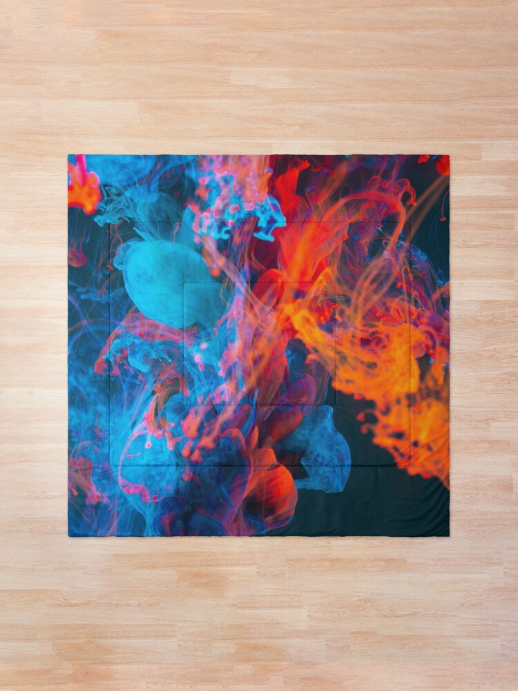 Alternate view of Beautiful Blue and Orange Smoke Abstract Comforter