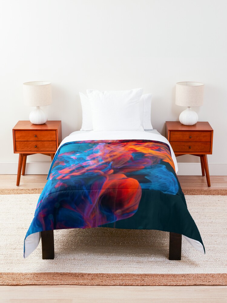 Alternate view of Beautiful Blue and Orange Smoke Abstract Comforter
