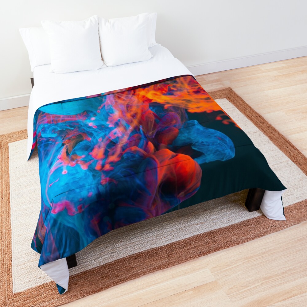 Beautiful Blue and Orange Smoke Abstract Comforter
