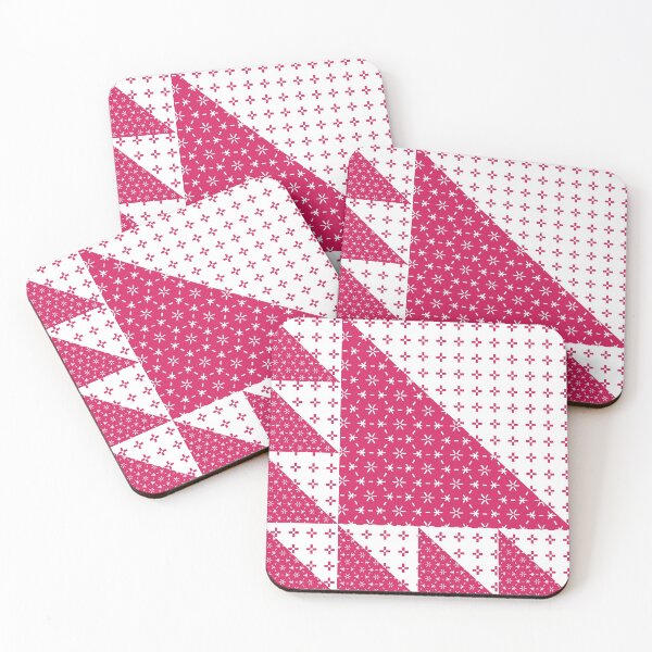 Item preview, Sashiko geometrical pattern on red triangular patchwork designed and sold by FunnyChameleon.