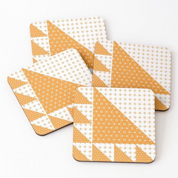 Item preview, Sashiko geometrical pattern on ocher triangular patchwork designed and sold by FunnyChameleon.