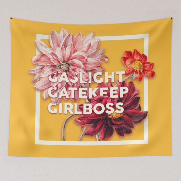 Item preview, Gaslight Gatekeep Girlboss 2 - Funny Live Love Laugh poke fun parody Ugly Holiday Sweaters | Gas light Gate keep Girl boss | Wine Mom meme Pet Mat Bandana  designed and sold by Any Color Designs.